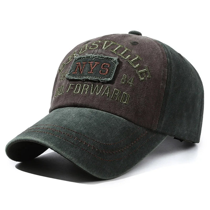 Four Seasons Men's Baseball Cap Casual Distressed Washed Cotton Letters Embroidered Cap Bent-brim Dome Rest Idle sunscreen hats