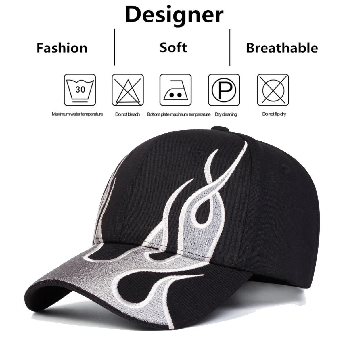 Unisex Flame Embroidery Baseball Caps Spring Autumn Outdoor Adjustable Casual Hats Hip Hop Hat