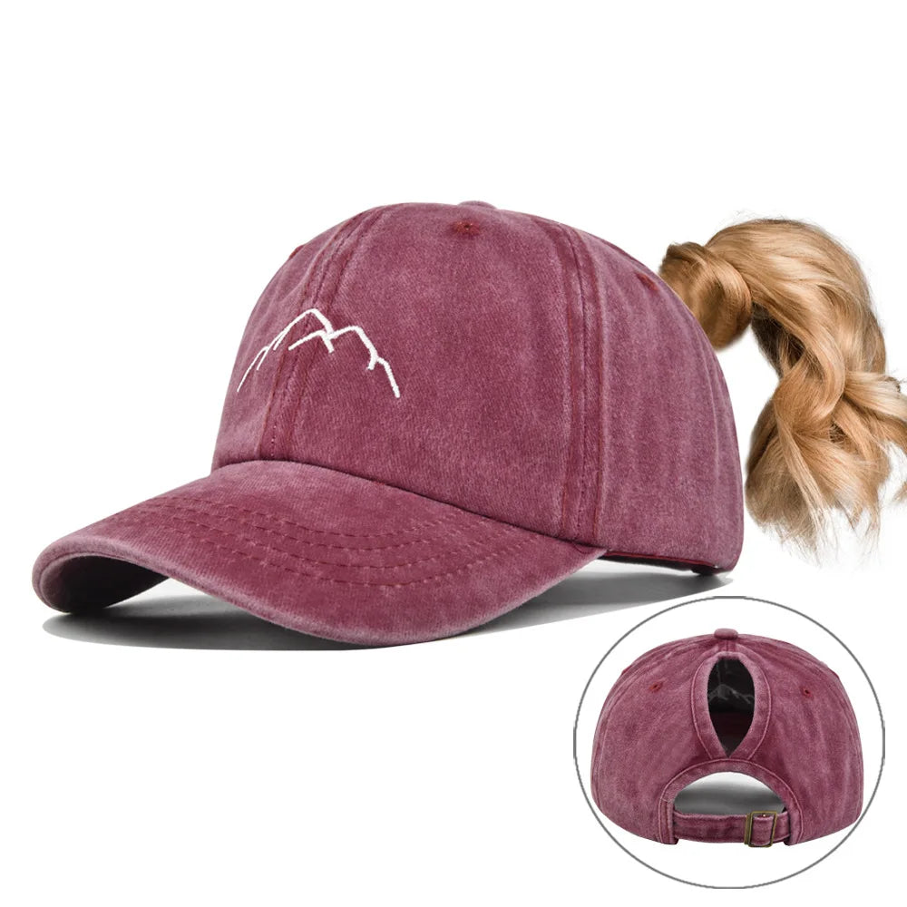 2025 New Hot Women Ponytail Hat European American Embroidered Adjustable Baseball Cap Sport Outdoor Sun Protection Snapback Hat