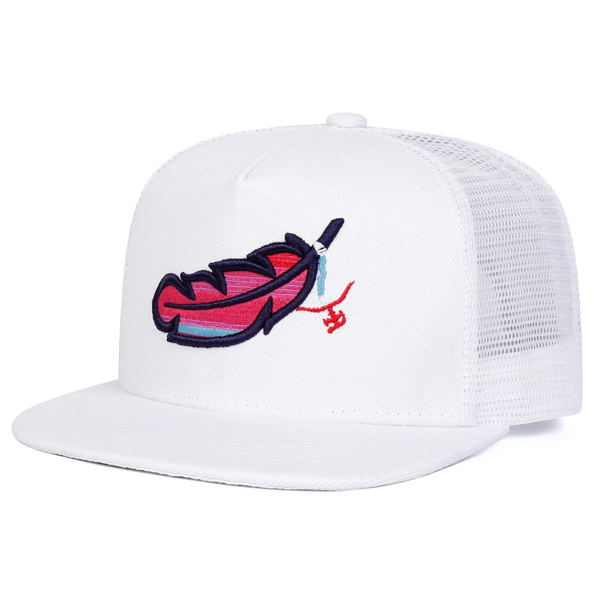 Unisex Colorful Feather Embroidery Hip-Hop Net Hats Spring Summer Outdoor Adjustable Casual Baseball