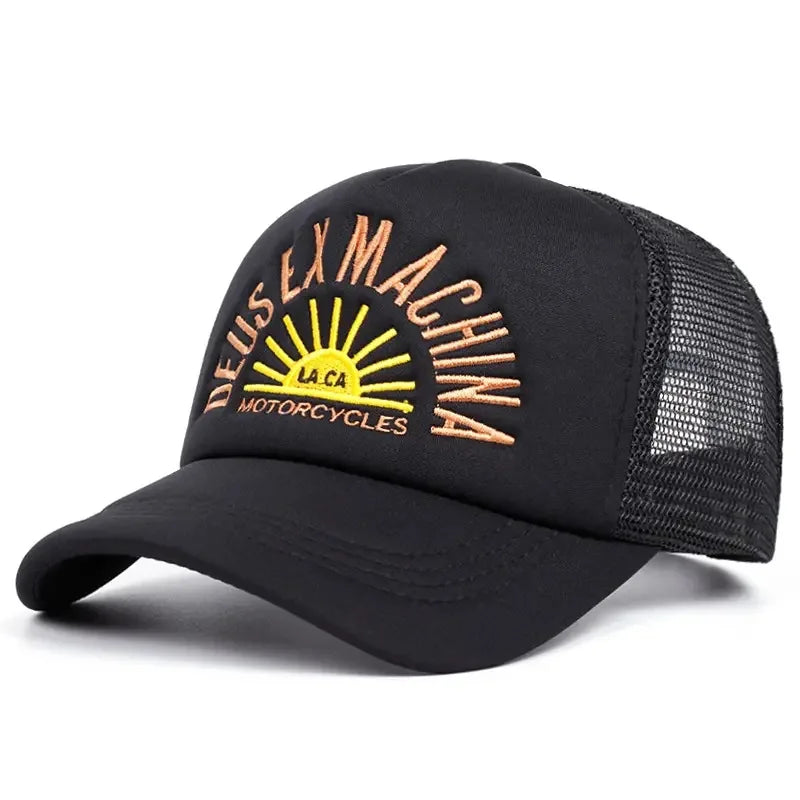 Outdoor Unisex Embroidered Letters Baseball Hats Color Block Sunshade Mesh Breathable Trucker Caps