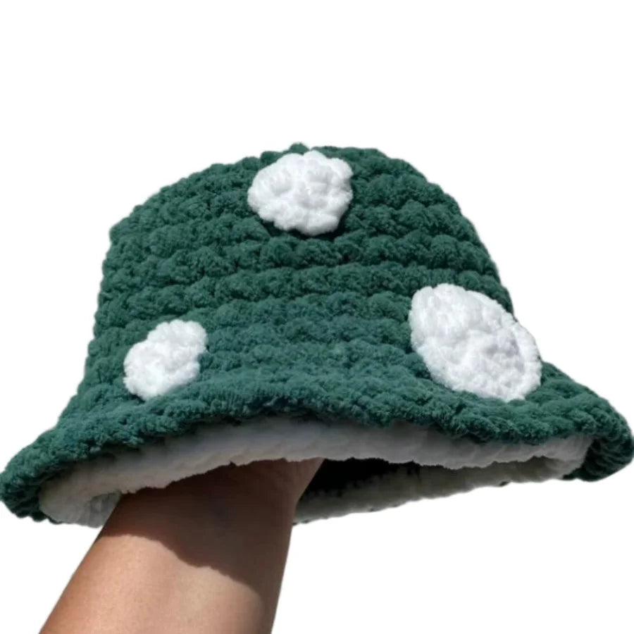 Christmas Fall Winter Crochet Bucket Hat Unisex Cute Mushroom Berets For Women Warm Fluffy Handmade Knitted Hats Gift Couple Hat