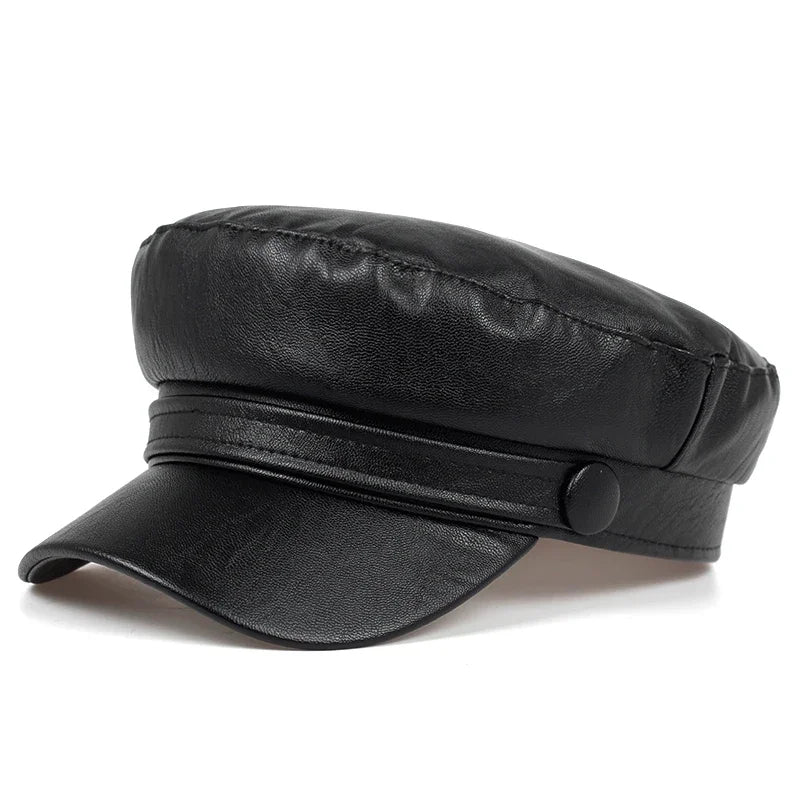 Pu Leathe Solid Color Army Caps Spring Autumn Outdoor Casual Adult Sun Hats Hip Hop Hat Sunscreen