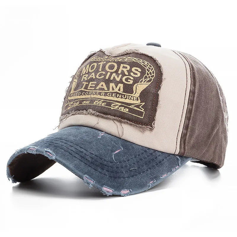 Washed Cotton Damage Baseball Cap Motor Snapback Hat Hip Hop Dad Hats Men Women Grinding Multicolor