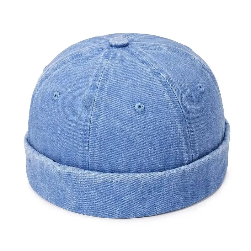 Women Men Solid Cotton Cap Hat Washed Denim Beanie Spring Autumn Retro Adjustable Docker Sailor