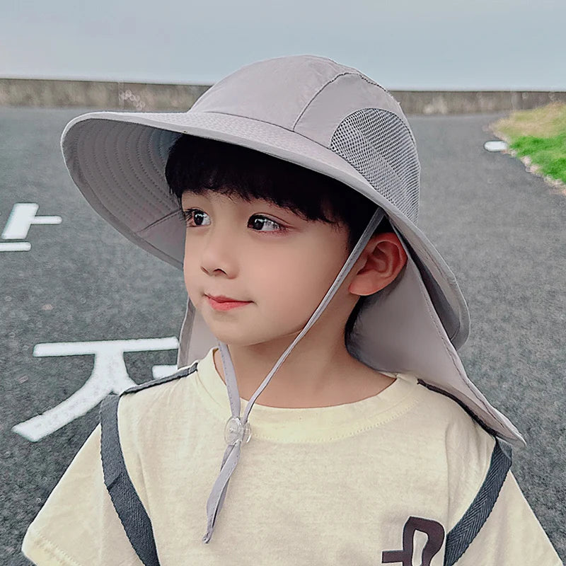Xinbaoguan 100% Polyester Spring/Summer Outdoor Sunscreen for Boys and Girls, Big brim Shawl, Neck Protection Fisherman's Hat