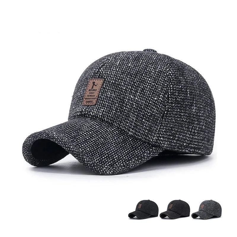 Men Warm Thick Baseball Caps Male Autumn Winter Sport Visors Snapback Earflaps Dad Cap Hat - Thick