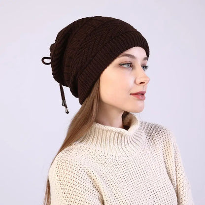Women Stretchy Knitted Skullies Beanies Hat Solid Snood Scarf Warm Beanie Womem Autumn Winter Female
