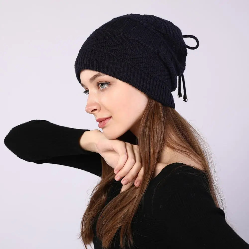 Women Stretchy Knitted Skullies Beanies Hat Solid Snood Scarf Warm Beanie Womem Autumn Winter Female