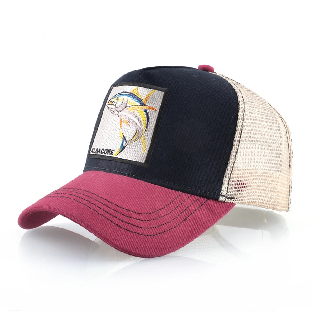 Breathable Mesh Baseball Cap Women Fashion Trucker Caps With Albacore Patch Men's Hip Hop Baseball Hat Snapback Bone Casquette