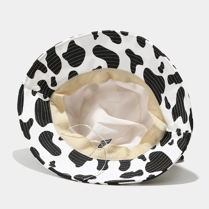 2022 Cotton Cartoon Cow Print Bucket Hat Fisherman Hat Outdoor Travel Sun Cap Hats for Men and Women 114