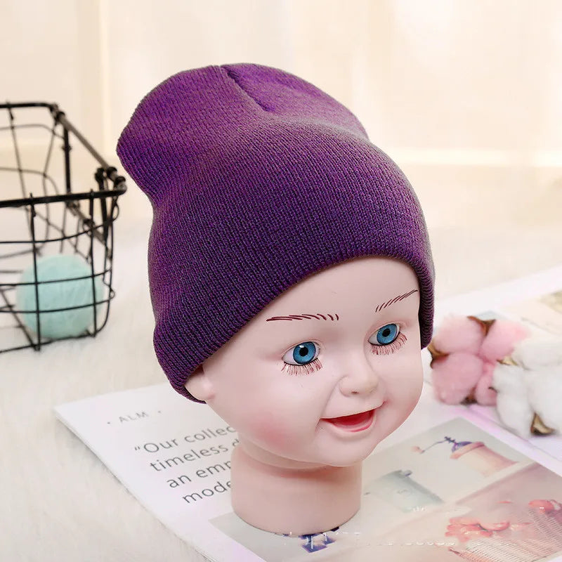 Kids Baby Solid Color Warm Soft Beanies Cap Hat Spring Autumn Winter Newborn Toddler Infant Knitted