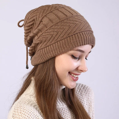 Women Stretchy Knitted Skullies Beanies Hat Solid Snood Scarf Warm Beanie Womem Autumn Winter Female