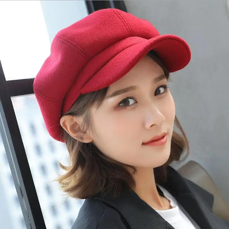 Autumn Winter Hats Women Solid Plain Octagonal Newsboy Cap Men Ladies Casual Wool Hat Beret Painter