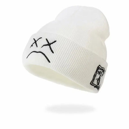 Women Men Warm Acrylic Beanie Hat Cap Autumn Winter Lady Sad Expression Boy Girl Knitted