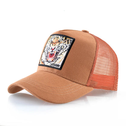 Mesh Baseball Cap Summer Snapback Hat Men Solid Color Cotton Hip Hop Trucker Caps Women Breathable Visor Cap With Tiger Patch