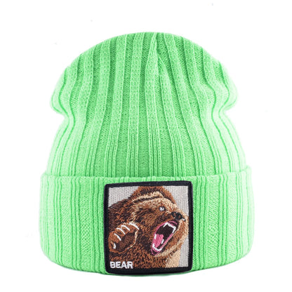 Embroidery Bear Knitted Beanies Hat Men Solid Color Autumn Winter Knitting Boy Skullies Caps Women Streetwear Kpop Gorras Bonnet
