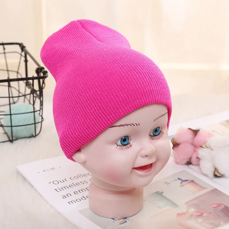 Kids Baby Solid Color Warm Soft Beanies Cap Hat Spring Autumn Winter Newborn Toddler Infant Knitted