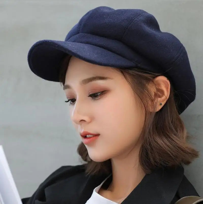 Autumn Winter Hats Women Solid Plain Octagonal Newsboy Cap Men Ladies Casual Wool Hat Beret Painter