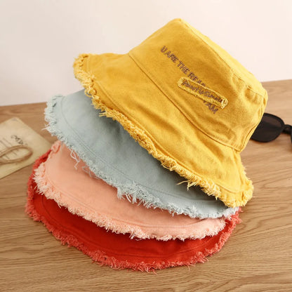 Women Cotton Bucket Hats Female Summer Autumn Sunscreen Fisherman Cap Outdoor Beach Sun Hat