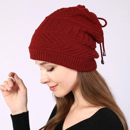 Women Stretchy Knitted Skullies Beanies Hat Solid Snood Scarf Warm Beanie Womem Autumn Winter Female