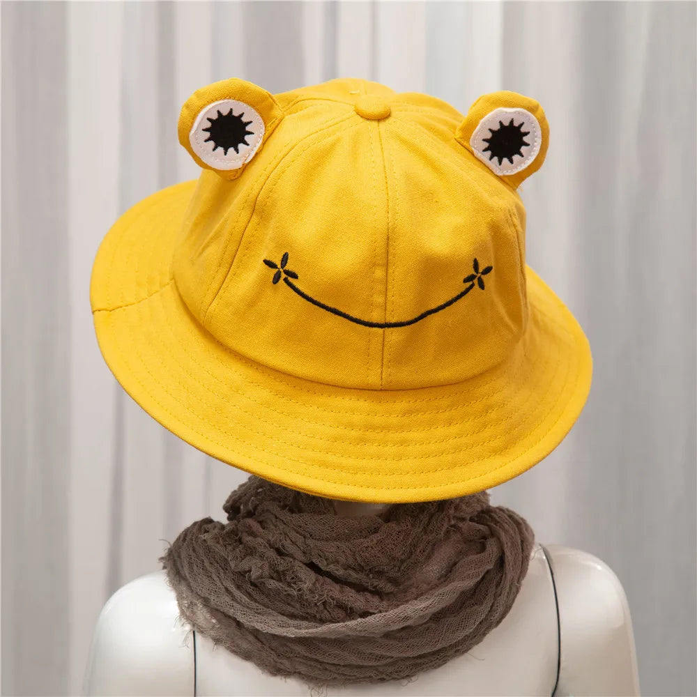 2020 New Fashion Frog Bucket Hat for Women Summer Autumn Plain Women Panama Outdoor Hiking Beach Fishing Cap Sunscreen Female