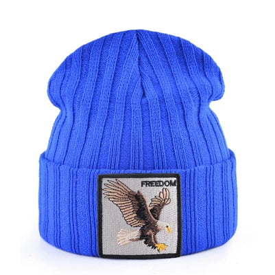 Knitted SKullies Beanies Men Hip Hop Solid Hat With Embroidery Eagle Patch Double Layer Knit Bonnet Women Streetwear Kpop Gorras