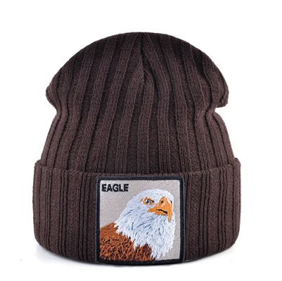 Solid Winter Beanie Hat Men Women Fashion Knitted Skullies Beanies With Eagle Patch Fashion Streetwear Gorras Hip Hop Bonnet Cap