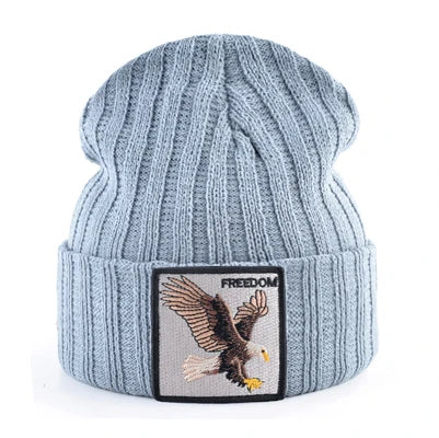 Knitted SKullies Beanies Men Hip Hop Solid Hat With Embroidery Eagle Patch Double Layer Knit Bonnet Women Streetwear Kpop Gorras