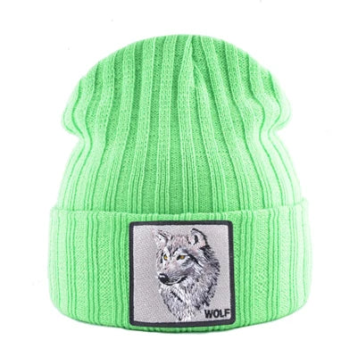 Men's Beanie With Wolf Patch Autumn Knitted Skullies Caps Women Winter Soft Knit Bonnet Beanies Fashion Hip Hop Gorras Hats