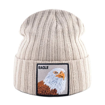 Solid Winter Beanie Hat Men Women Fashion Knitted Skullies Beanies With Eagle Patch Fashion Streetwear Gorras Hip Hop Bonnet Cap