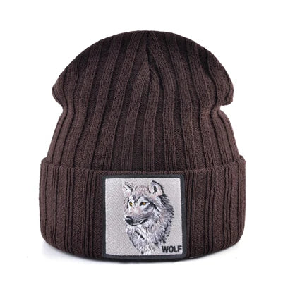 Men's Beanie With Wolf Patch Autumn Knitted Skullies Caps Women Winter Soft Knit Bonnet Beanies Fashion Hip Hop Gorras Hats
