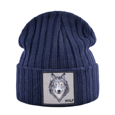 New Fashion Knitted Hats For Men Women Wolf Pattern Skullies Beanies Unisex Knitting Streetwear Hip Hop Bonnet Caps Kpop Gorras