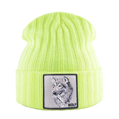 Men's Beanie With Wolf Patch Autumn Knitted Skullies Caps Women Winter Soft Knit Bonnet Beanies Fashion Hip Hop Gorras Hats