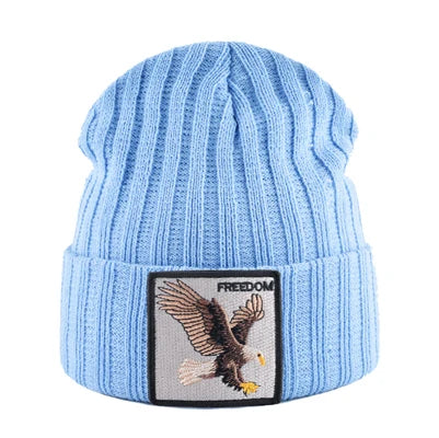 Knitted SKullies Beanies Men Hip Hop Solid Hat With Embroidery Eagle Patch Double Layer Knit Bonnet Women Streetwear Kpop Gorras