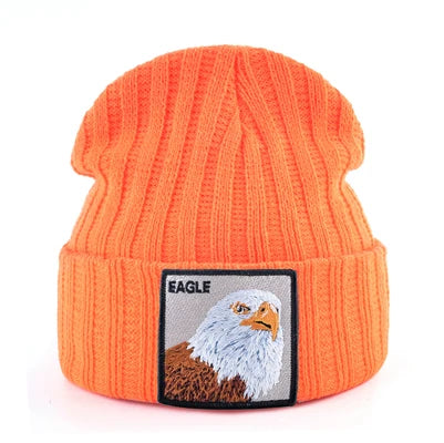 Solid Winter Beanie Hat Men Women Fashion Knitted Skullies Beanies With Eagle Patch Fashion Streetwear Gorras Hip Hop Bonnet Cap