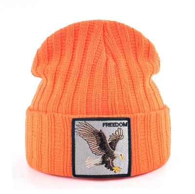 Knitted SKullies Beanies Men Hip Hop Solid Hat With Embroidery Eagle Patch Double Layer Knit Bonnet Women Streetwear Kpop Gorras