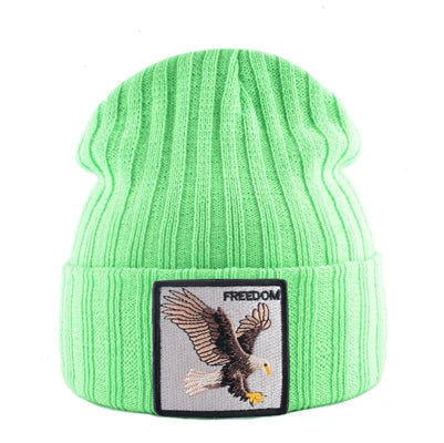 Knitted SKullies Beanies Men Hip Hop Solid Hat With Embroidery Eagle Patch Double Layer Knit Bonnet Women Streetwear Kpop Gorras