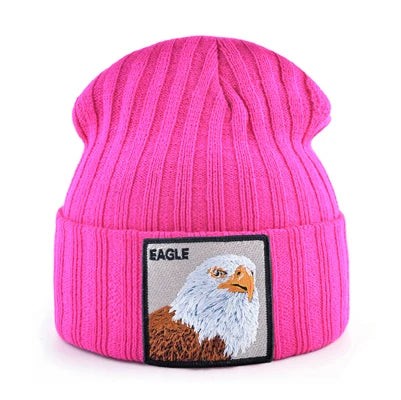 Solid Winter Beanie Hat Men Women Fashion Knitted Skullies Beanies With Eagle Patch Fashion Streetwear Gorras Hip Hop Bonnet Cap