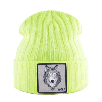 New Fashion Knitted Hats For Men Women Wolf Pattern Skullies Beanies Unisex Knitting Streetwear Hip Hop Bonnet Caps Kpop Gorras
