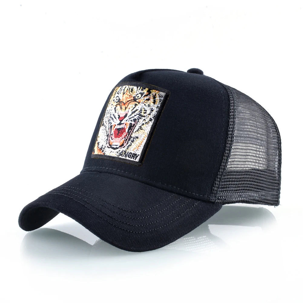 Mesh Baseball Cap Summer Snapback Hat Men Solid Color Cotton Hip Hop Trucker Caps Women Breathable Visor Cap With Tiger Patch