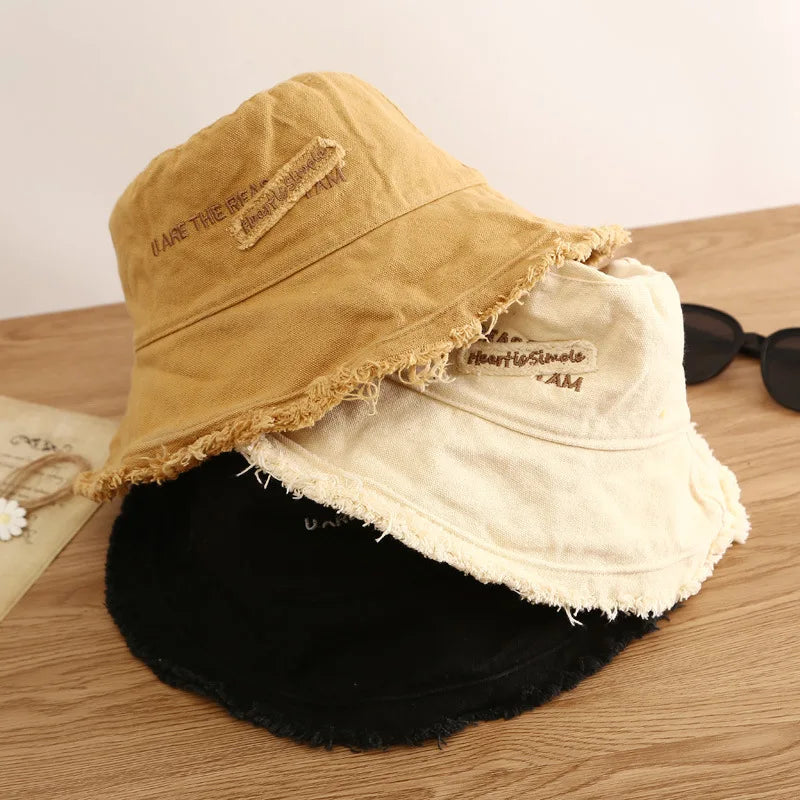 Women Cotton Bucket Hats Female Summer Autumn Sunscreen Fisherman Cap Outdoor Beach Sun Hat