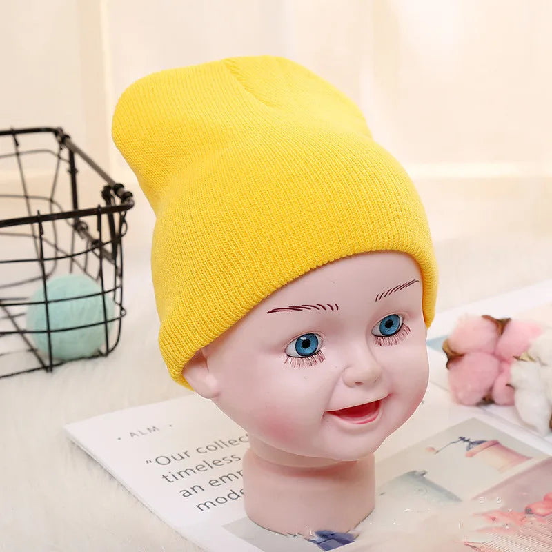 Kids Baby Solid Color Warm Soft Beanies Cap Hat Spring Autumn Winter Newborn Toddler Infant Knitted