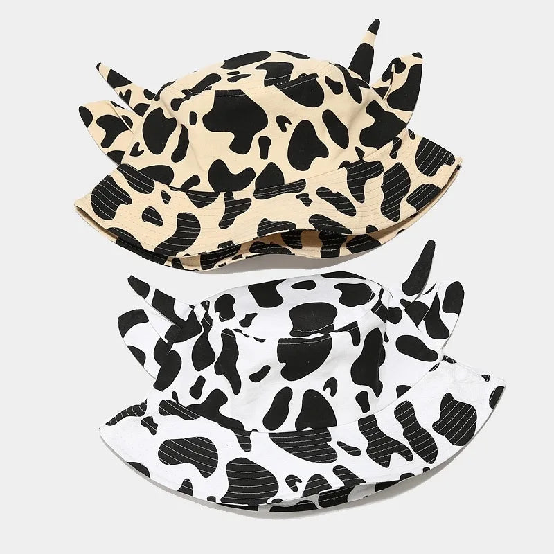 2022 Cotton Cartoon Cow Print Bucket Hat Fisherman Hat Outdoor Travel Sun Cap Hats for Men and Women 114