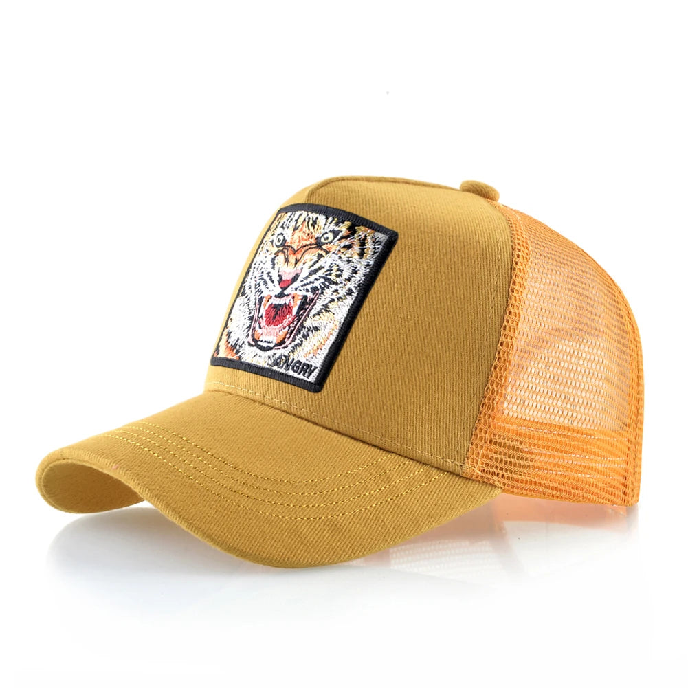 Mesh Baseball Cap Summer Snapback Hat Men Solid Color Cotton Hip Hop Trucker Caps Women Breathable Visor Cap With Tiger Patch