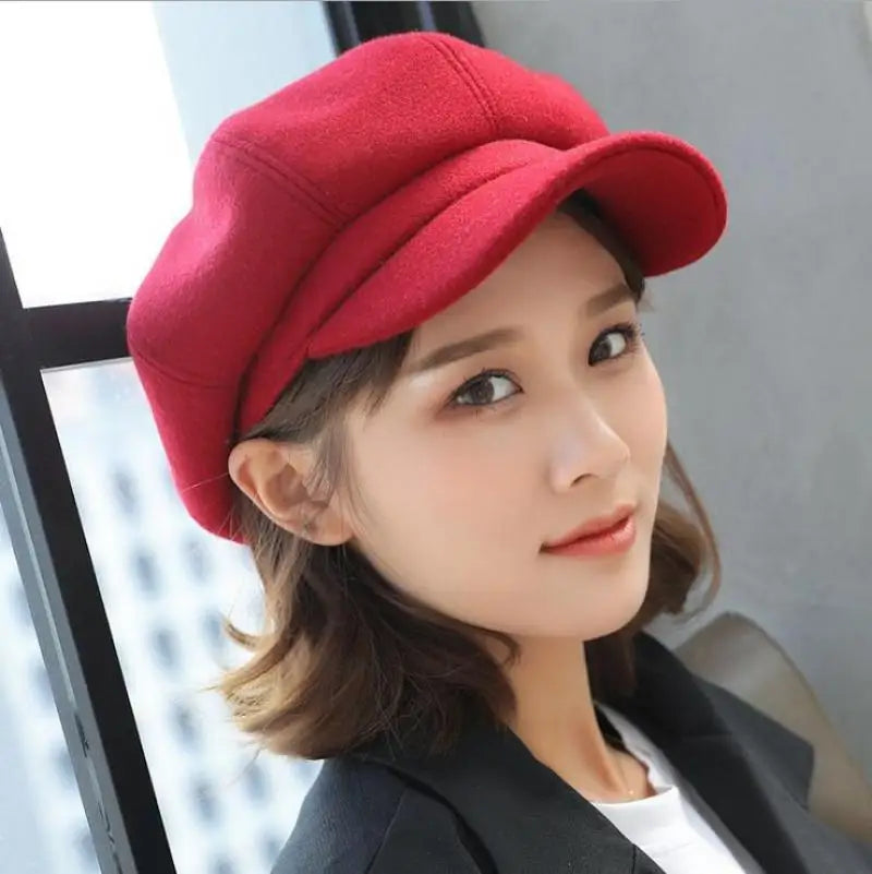 Autumn Winter Hats Women Solid Plain Octagonal Newsboy Cap Men Ladies Casual Wool Hat Beret Painter