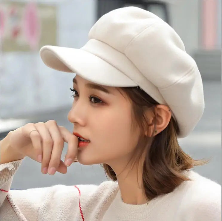 Autumn Winter Hats Women Solid Plain Octagonal Newsboy Cap Men Ladies Casual Wool Hat Beret Painter