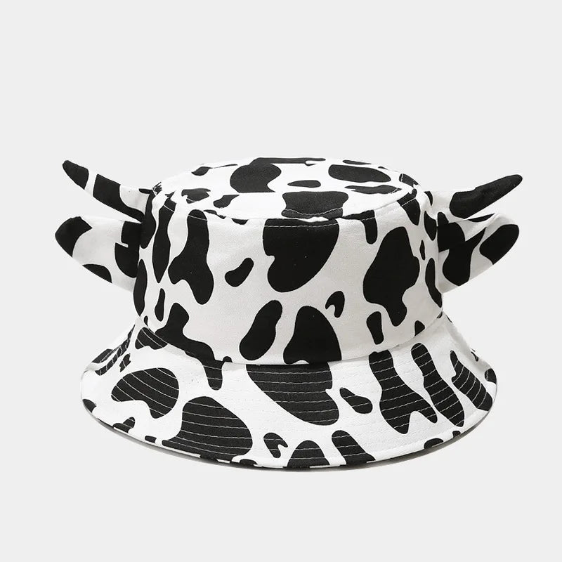 2022 Cotton Cartoon Cow Print Bucket Hat Fisherman Hat Outdoor Travel Sun Cap Hats for Men and Women 114