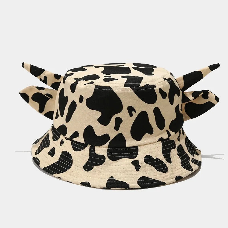 2022 Cotton Cartoon Cow Print Bucket Hat Fisherman Hat Outdoor Travel Sun Cap Hats for Men and Women 114