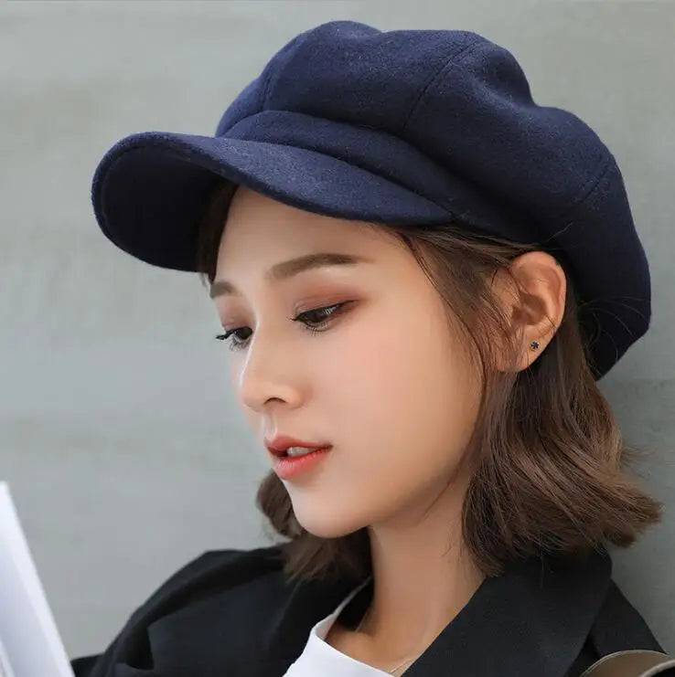 Autumn Winter Hats Women Solid Plain Octagonal Newsboy Cap Men Ladies Casual Wool Hat Beret Painter